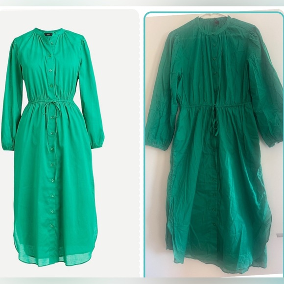 J. Crew Tie-waist 100% Cotton Voile Midi Dress Green Women’s Size 8 - Picture 1 of 5